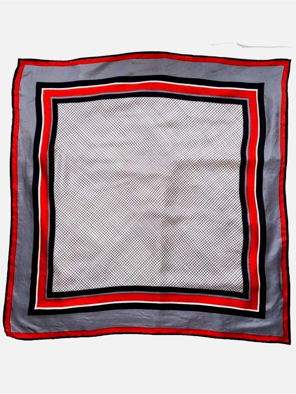 Vintage Square Scarf Red Gray Black Border Print Satin Scarf Retro Neck Hair